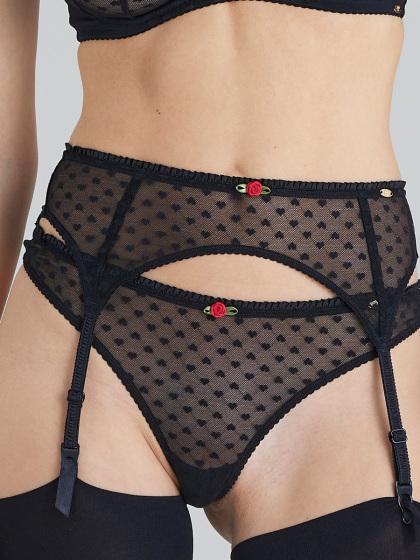 Pretty Polly Heart Mesh Suspender - Black