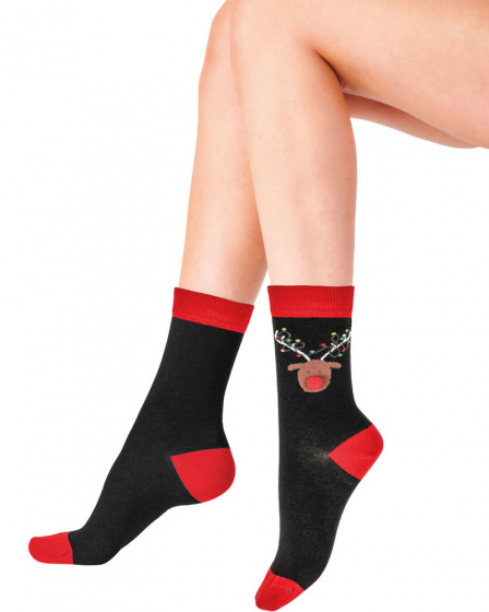 pretty polly Reindeer Socks - Black Mix