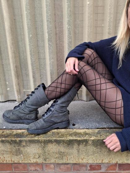 Pretty Polly Ribbon Pattern Tights - Black