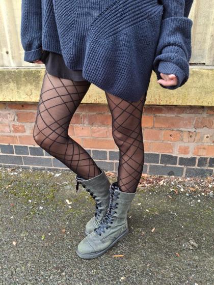 Pretty Polly Ribbon Pattern Tights - Black