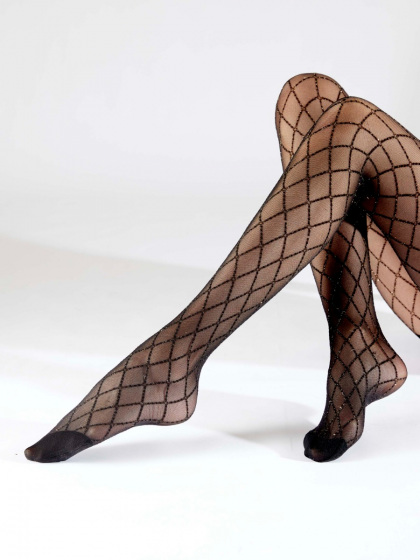 Pretty Polly Sparkly Diamond Mesh Tights - Black/Gold