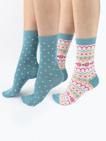 pretty polly Spot Fairisle Mix Bamboo Socks 2 Pair Pack