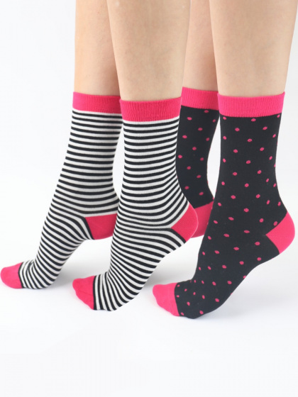 pretty polly Spot Stripe Mix Bamboo Socks 2 Pair Pack