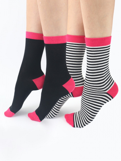 pretty polly Stripe Plain Mix Bamboo Socks 2 Pair Pack