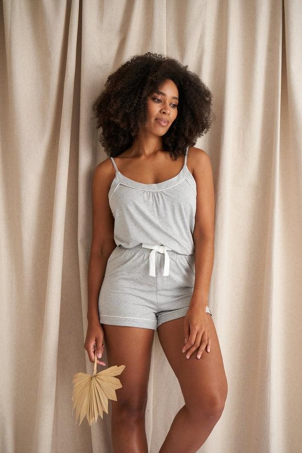 pretty you Bamboo Cami Short Pajama Set in Gray Marl