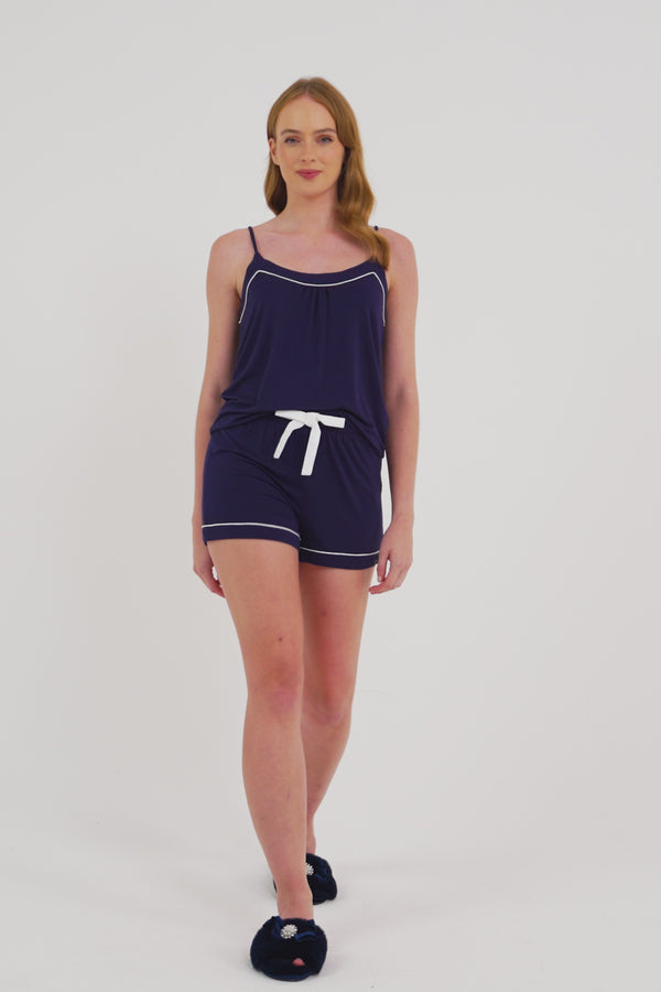 Pretty You Bamboo Cami Short Pajama Set In Midnight