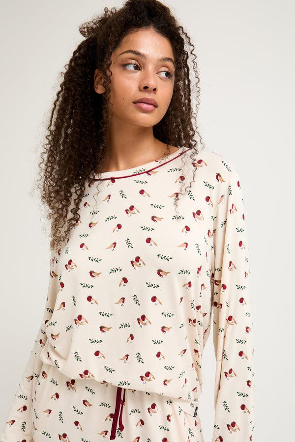 Pretty You Bamboo Festive Pyjama Set In Robin Print