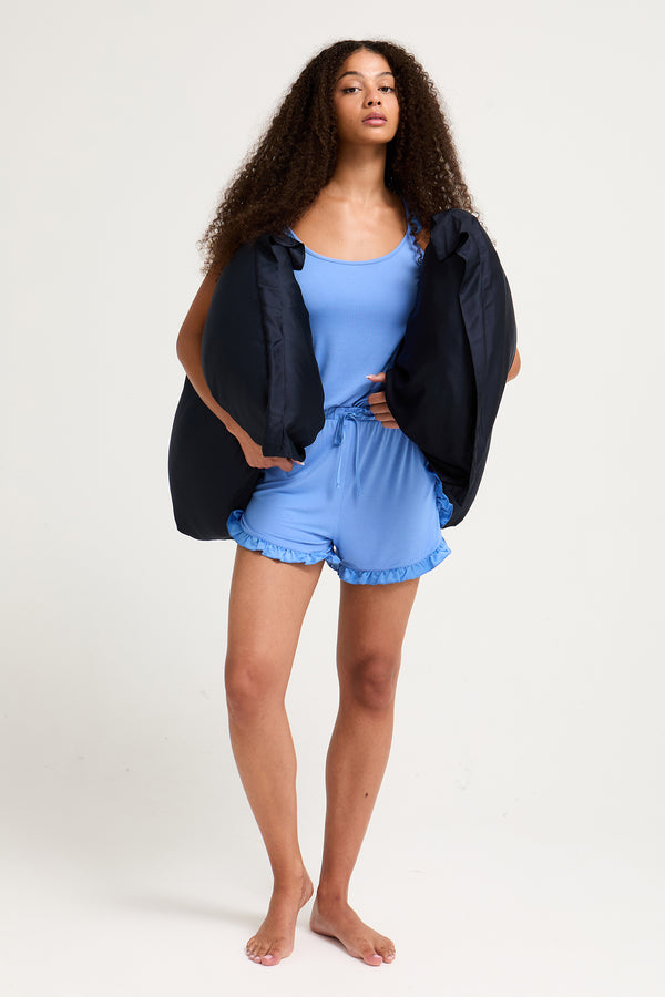 pretty you Bamboo Frill Cami Short Pyjama Set in Cornflower Blue