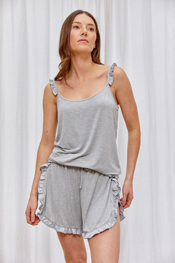 Pretty You Bamboo Frill Cami Short Set In Gray Marl