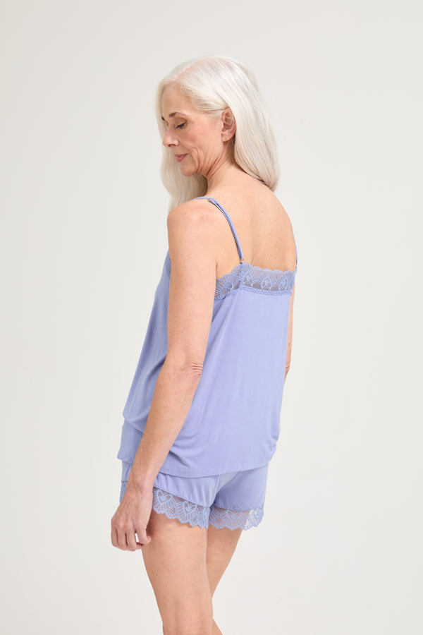Pretty You Bamboo Lace Cami Short Pajama Set In Heather