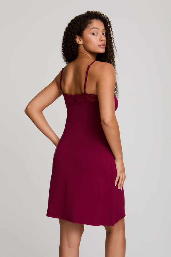 Pretty You Bamboo Lace Chemise Nightdress In Bordeaux