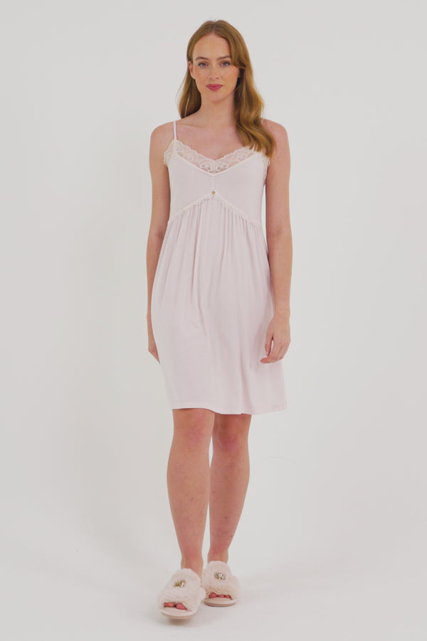 Pretty You Bamboo Lace Chemise Nightdress In Powder Puff
