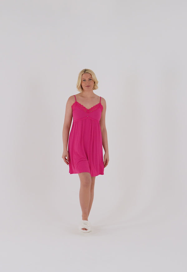Pretty You Bamboo Lace Chemise Nightdress In Raspberry