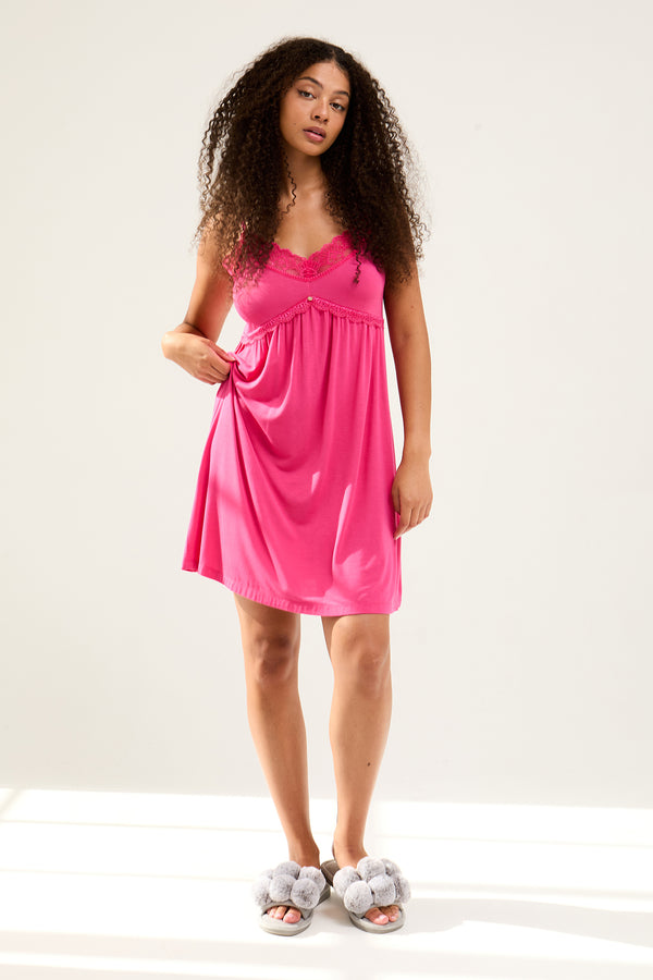 pretty you Bamboo Lace Chemise Nightdress in Raspberry