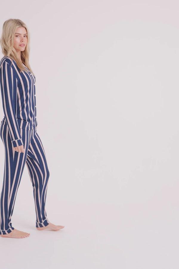 Pretty You Bamboo Long Pyjama Set In Midnight Stripe