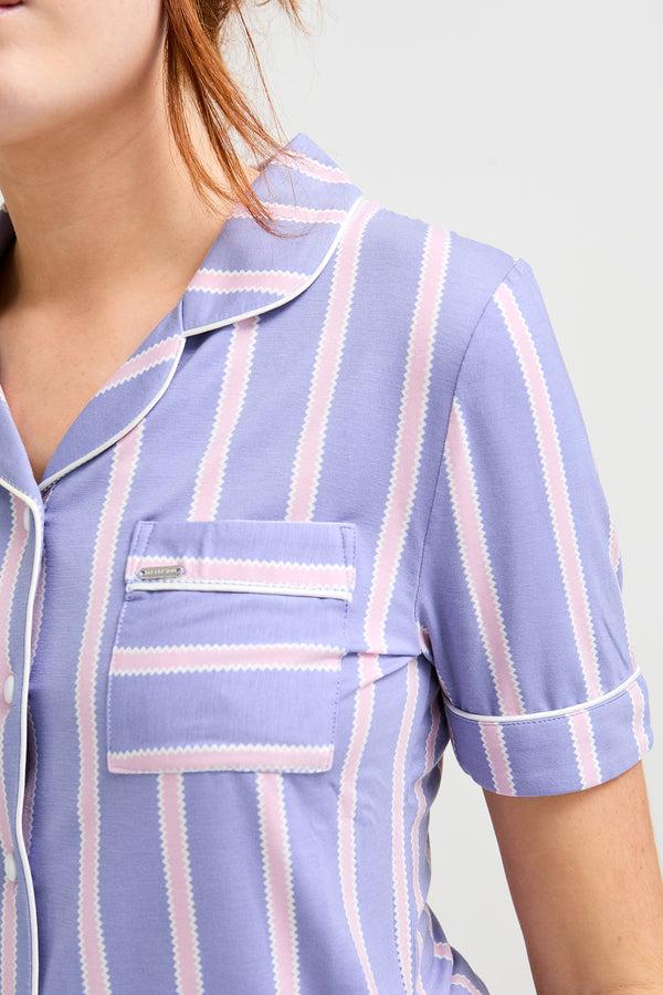 Pretty You Bamboo Shirt Short Set In Heather Stripe