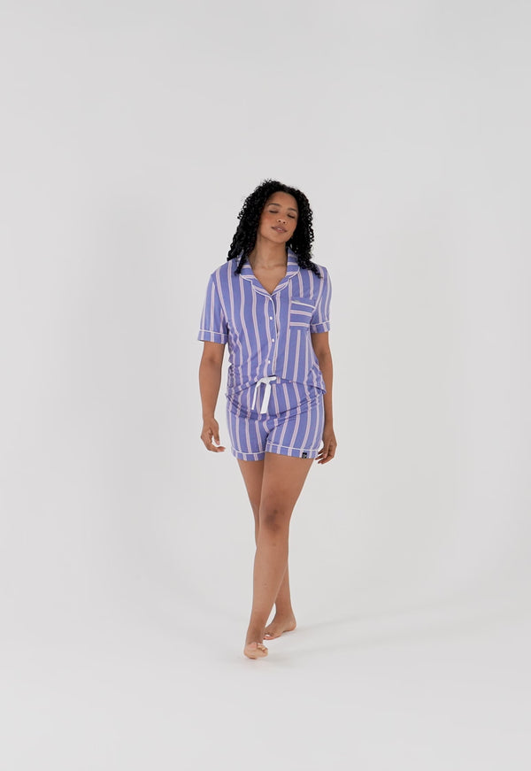 Pretty You Bamboo Shirt Short Set In Heather Stripe