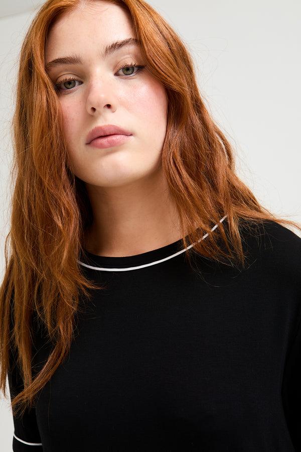 Pretty You Bamboo Tee And Trouser Set In Black / Luxe Leopard