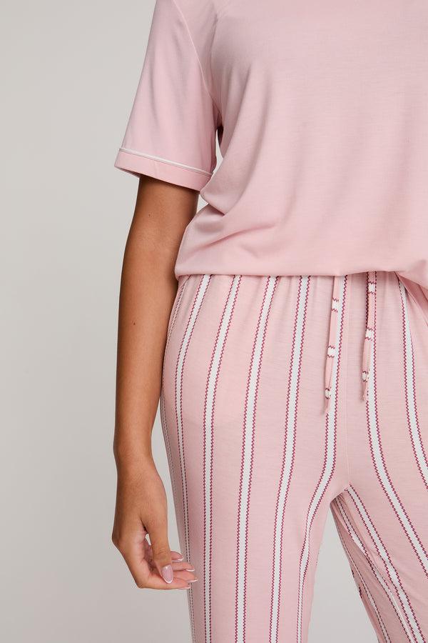 Pretty You Bamboo Tee And Trouser Set In Blush Stripe
