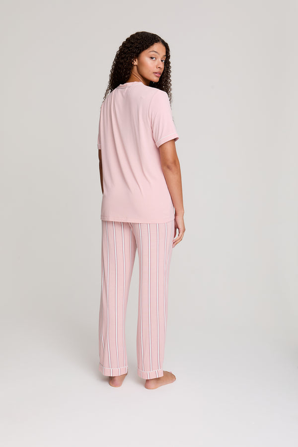 Pretty You Bamboo Tee And Trouser Set In Blush Stripe