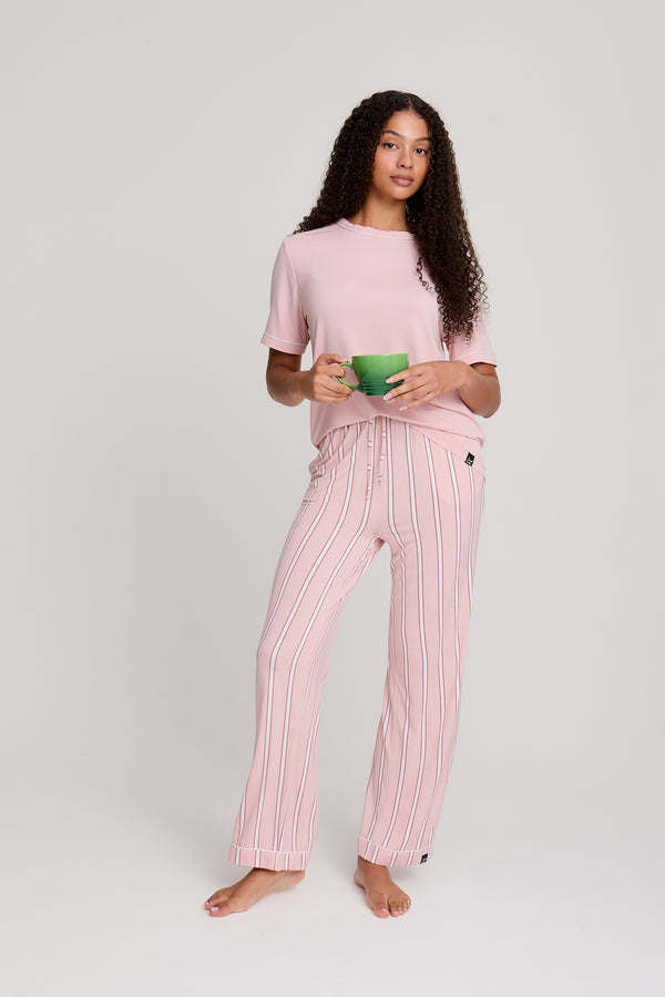 pretty you Bamboo Tee and Trouser Set in Blush Stripe