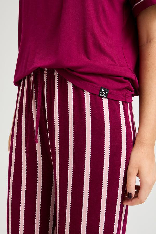 Pretty You Bamboo Tee And Trouser Set In Bordeaux Stripe