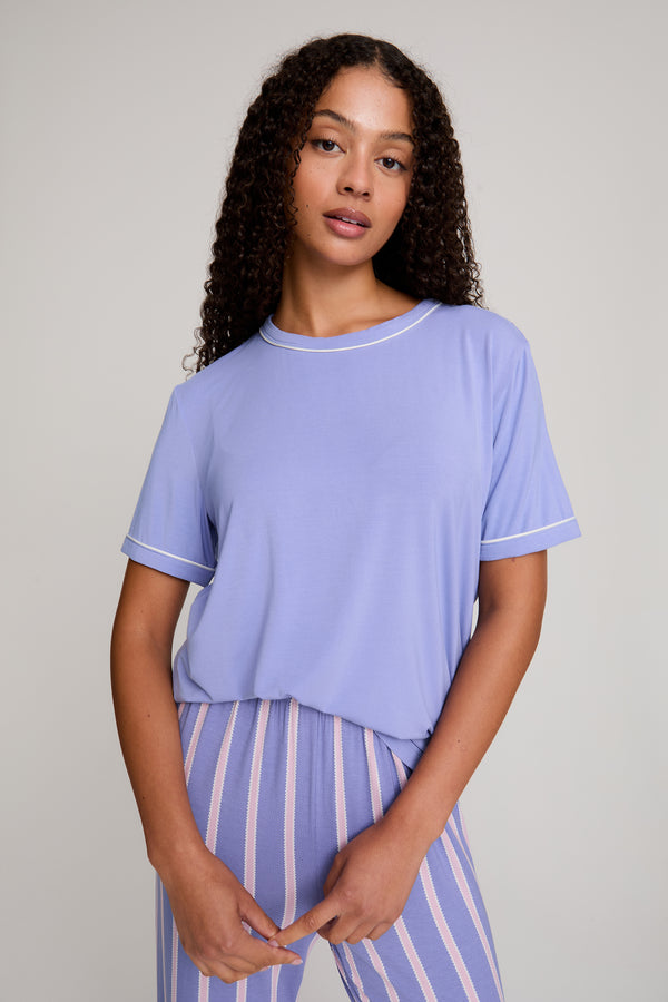 Pretty You Bamboo Tee And Trouser Set In Heather Stripe