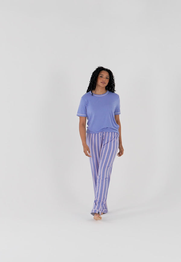 Pretty You Bamboo Tee And Trouser Set In Heather Stripe