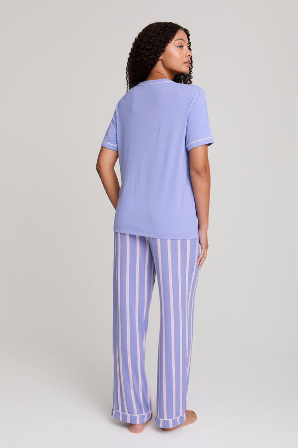 Pretty You Bamboo Tee And Trouser Set In Heather Stripe