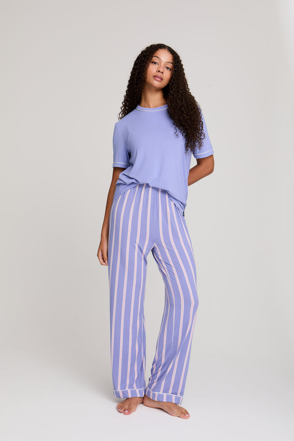 pretty you Bamboo Tee and Trouser Set in Heather Stripe