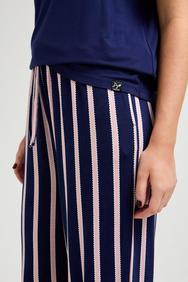 Pretty You Bamboo Tee And Trouser Set In Midnight Stripe