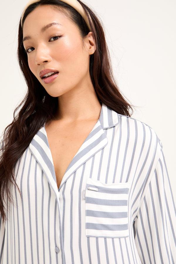 Pretty You Boyfriend Stripe Nightshirt In Grey/Ecru