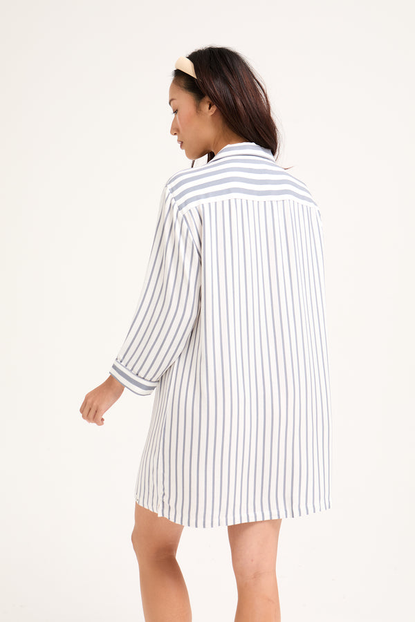 Pretty You Boyfriend Stripe Nightshirt In Grey/Ecru