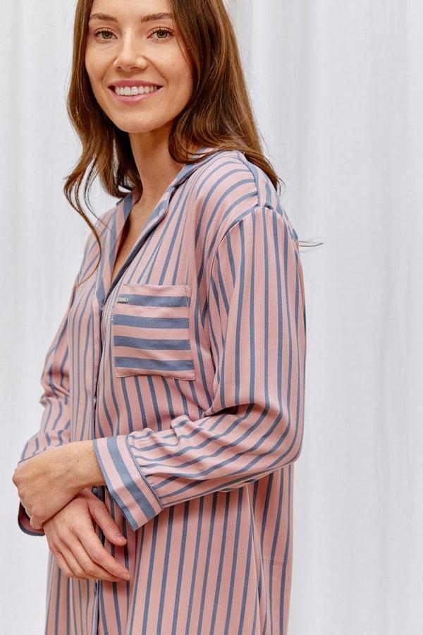 Pretty You Boyfriend Stripe Nightshirt In Pink/Grey