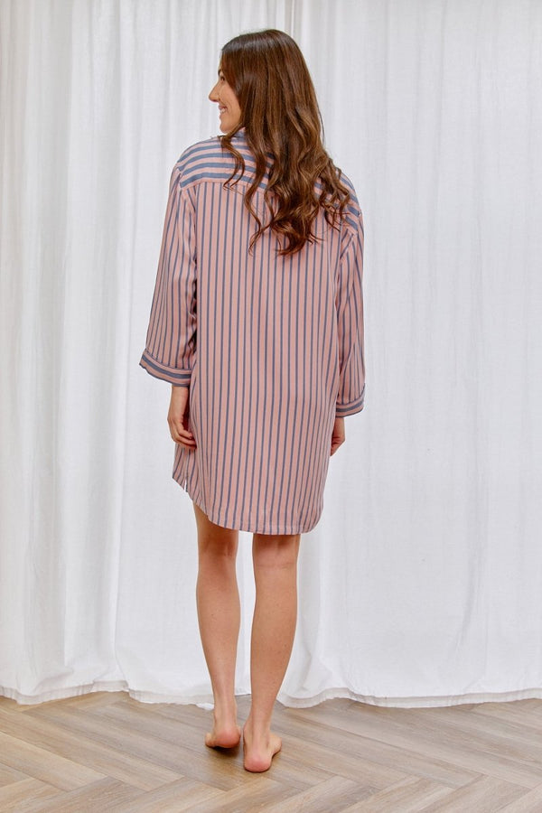 Pretty You Boyfriend Stripe Nightshirt In Pink/Grey
