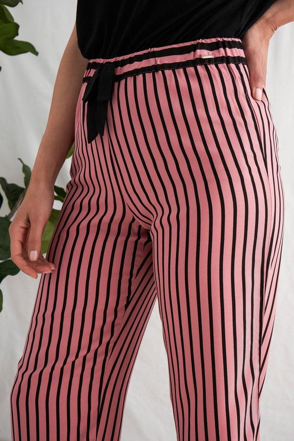 Pretty You Boyfriend Stripe Trousers In Terracotta/Black