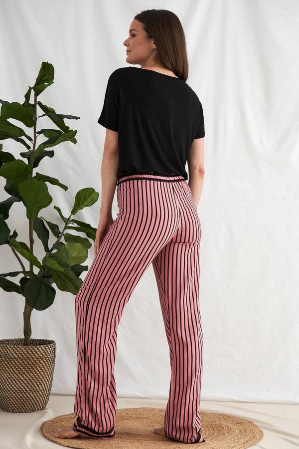Pretty You Boyfriend Stripe Trousers In Terracotta/Black