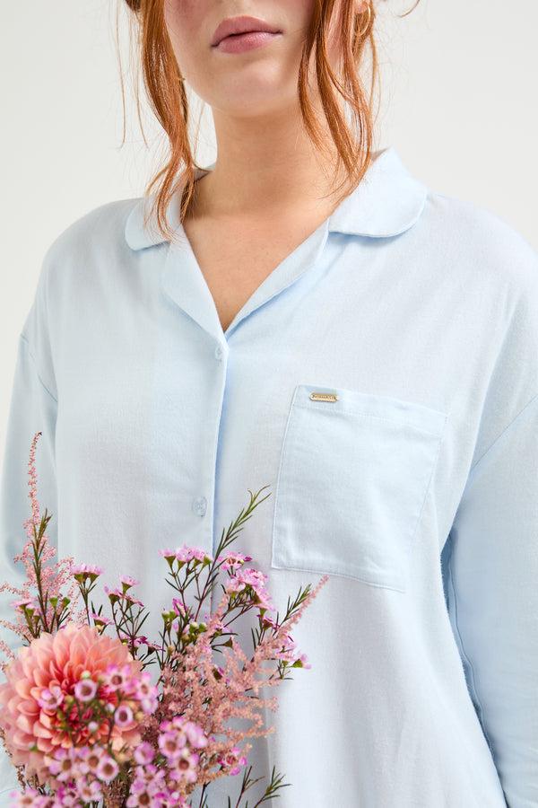 Pretty You Cotton Modal Relaxed Nightshirt In Sky Blue