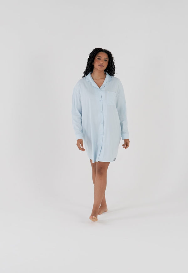 Pretty You Cotton Modal Relaxed Nightshirt In Sky Blue