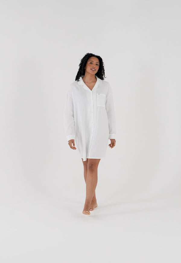Pretty You Cotton Modal Relaxed Nightshirt In White