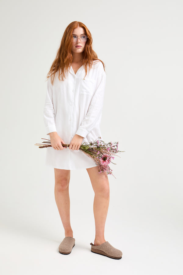 pretty you Cotton Modal Relaxed Nightshirt in White