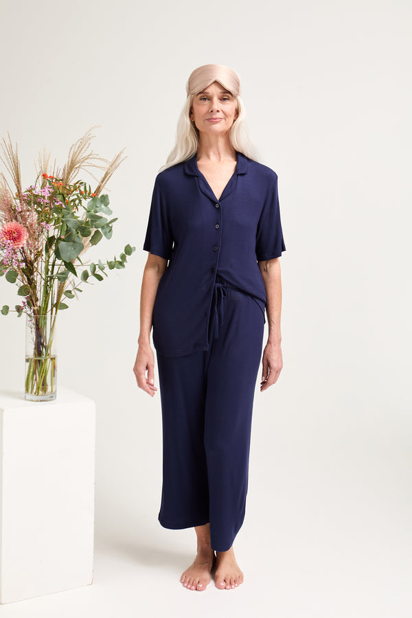 pretty you EcoVero Ribbed Shirt Capri Set in Midnight