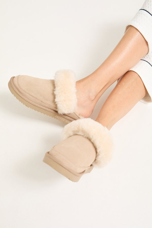 pretty you Hallie Sheepskin Multiway Slippers in Beige