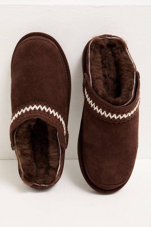 Pretty You Hallie Sheepskin Multiway Slippers In Chocolate