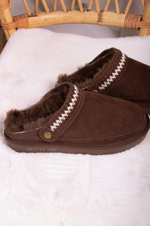 Pretty You Hallie Sheepskin Multiway Slippers In Chocolate