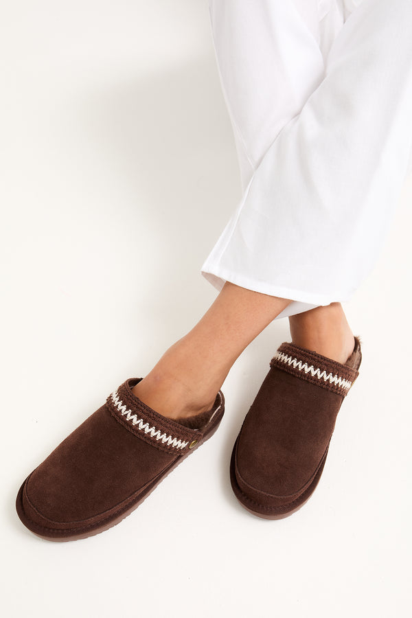pretty you Hallie Sheepskin Multiway Slippers in Chocolate