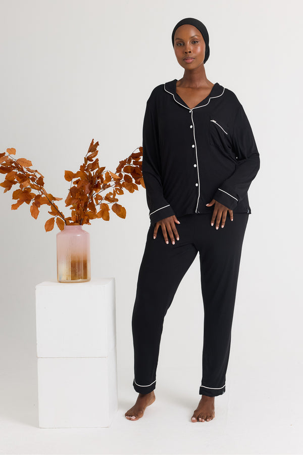 Pretty You His And Hers Bamboo Pajama Sets In Black