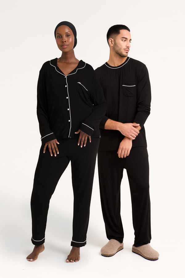 pretty you His and Hers Bamboo Pajama Sets in Black