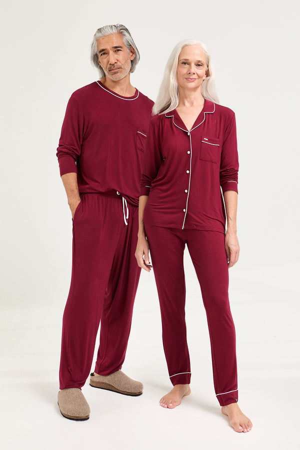 Pretty You His And Hers Bamboo Pyjama Sets In Claret