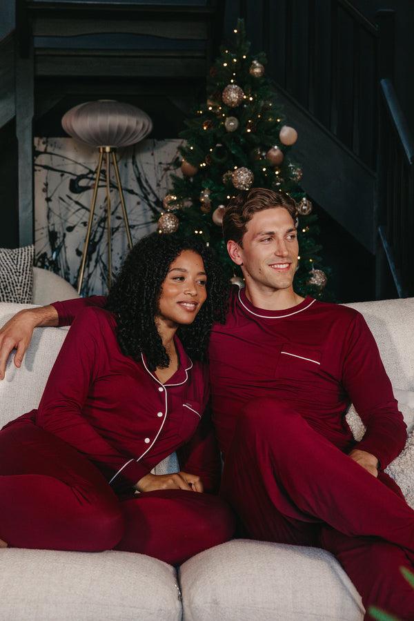 pretty you His and Hers Bamboo Pyjama Sets in Claret